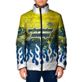 Personalized North Queensland Cowboys Padded Jacket Y2K Grunge Aesthetic With Cyber Flames and Starburst Graphics