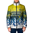 Personalized North Queensland Cowboys Padded Jacket Y2K Grunge Aesthetic With Cyber Flames and Starburst Graphics