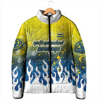 Personalized North Queensland Cowboys Padded Jacket Y2K Grunge Aesthetic With Cyber Flames and Starburst Graphics