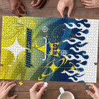 Personalized North Queensland Cowboys Puzzle Y2K Grunge Aesthetic With Cyber Flames and Starburst Graphics