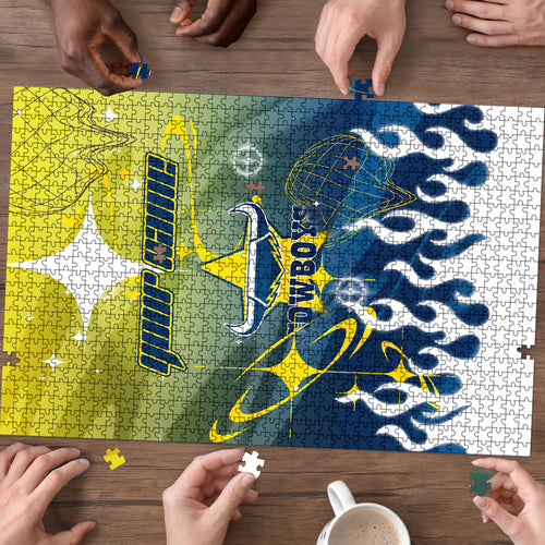 Personalized North Queensland Cowboys Puzzle Y2K Grunge Aesthetic With Cyber Flames and Starburst Graphics