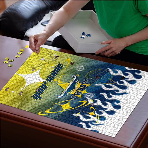 Personalized North Queensland Cowboys Puzzle Y2K Grunge Aesthetic With Cyber Flames and Starburst Graphics