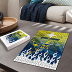 Personalized North Queensland Cowboys Puzzle Y2K Grunge Aesthetic With Cyber Flames and Starburst Graphics