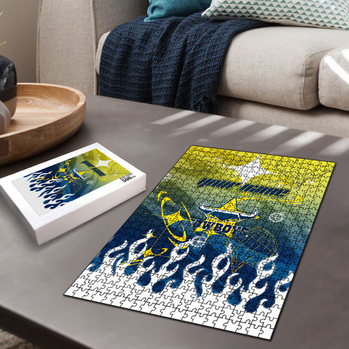 Personalized North Queensland Cowboys Puzzle Y2K Grunge Aesthetic With Cyber Flames and Starburst Graphics