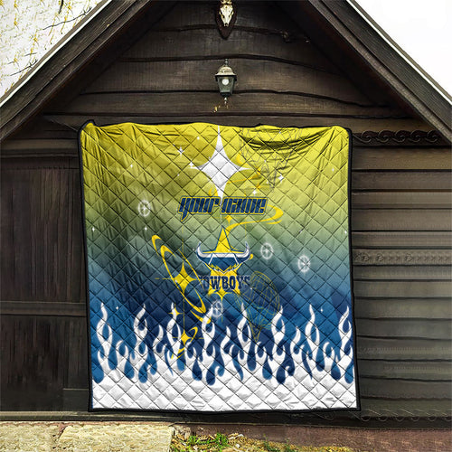 Personalized North Queensland Cowboys Quilt Y2K Grunge Aesthetic With Cyber Flames and Starburst Graphics