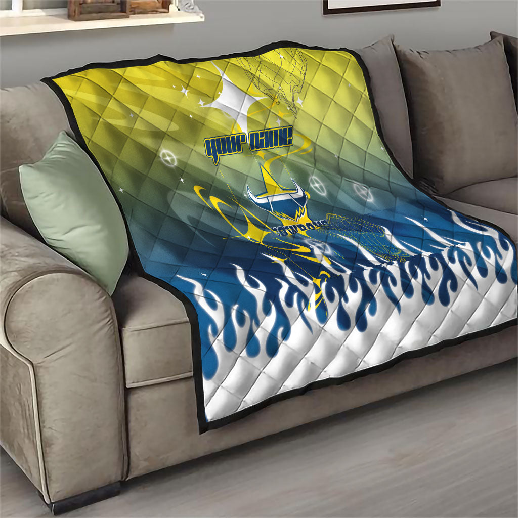Personalized North Queensland Cowboys Quilt Y2K Grunge Aesthetic With Cyber Flames and Starburst Graphics