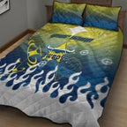 Personalized North Queensland Cowboys Quilt Bed Set Y2K Grunge Aesthetic With Cyber Flames and Starburst Graphics
