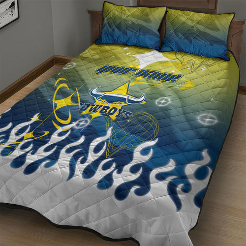 Personalized North Queensland Cowboys Quilt Bed Set Y2K Grunge Aesthetic With Cyber Flames and Starburst Graphics