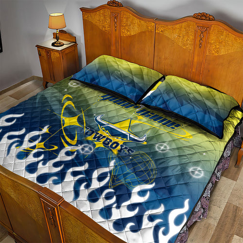 Personalized North Queensland Cowboys Quilt Bed Set Y2K Grunge Aesthetic With Cyber Flames and Starburst Graphics