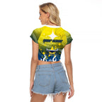 Personalized North Queensland Cowboys Raglan Cropped T Shirt Y2K Grunge Aesthetic With Cyber Flames and Starburst Graphics