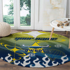 Personalized North Queensland Cowboys Round Carpet Y2K Grunge Aesthetic With Cyber Flames and Starburst Graphics