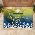 Personalized North Queensland Cowboys Rubber Doormat Y2K Grunge Aesthetic With Cyber Flames and Starburst Graphics