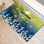 Personalized North Queensland Cowboys Rubber Doormat Y2K Grunge Aesthetic With Cyber Flames and Starburst Graphics
