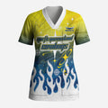 Personalized North Queensland Cowboys Scrub Top Y2K Grunge Aesthetic With Cyber Flames and Starburst Graphics