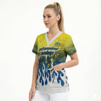 Personalized North Queensland Cowboys Scrub Top Y2K Grunge Aesthetic With Cyber Flames and Starburst Graphics