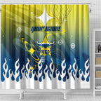 Personalized North Queensland Cowboys Shower Curtain Y2K Grunge Aesthetic With Cyber Flames and Starburst Graphics
