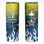 Personalized North Queensland Cowboys Skinny Tumbler Y2K Grunge Aesthetic With Cyber Flames and Starburst Graphics