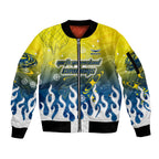 Personalized North Queensland Cowboys Sleeve Zip Bomber Jacket Y2K Grunge Aesthetic With Cyber Flames and Starburst Graphics