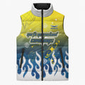 Personalized North Queensland Cowboys Sleeveless Puffer Jacket Y2K Grunge Aesthetic With Cyber Flames and Starburst Graphics