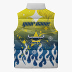 Personalized North Queensland Cowboys Sleeveless Puffer Jacket Y2K Grunge Aesthetic With Cyber Flames and Starburst Graphics