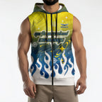 Personalized North Queensland Cowboys Sleeveless Zip Hoodie Y2K Grunge Aesthetic With Cyber Flames and Starburst Graphics