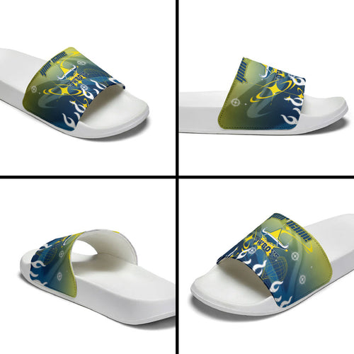 Personalized North Queensland Cowboys Slide Sandals Y2K Grunge Aesthetic With Cyber Flames and Starburst Graphics