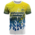 Personalized North Queensland Cowboys T Shirt Y2K Grunge Aesthetic With Cyber Flames and Starburst Graphics