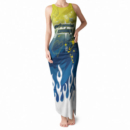 Personalized North Queensland Cowboys Tank Maxi Dress Y2K Grunge Aesthetic With Cyber Flames and Starburst Graphics