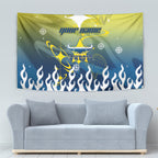 Personalized North Queensland Cowboys Tapestry Y2K Grunge Aesthetic With Cyber Flames and Starburst Graphics