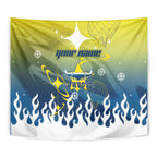 Personalized North Queensland Cowboys Tapestry Y2K Grunge Aesthetic With Cyber Flames and Starburst Graphics