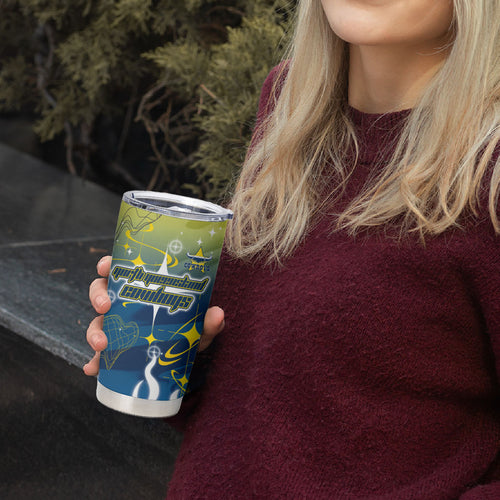 Personalized North Queensland Cowboys Tumbler Cup Y2K Grunge Aesthetic With Cyber Flames and Starburst Graphics