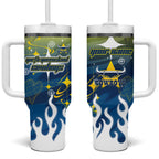 Personalized North Queensland Cowboys Tumbler With Handle Y2K Grunge Aesthetic With Cyber Flames and Starburst Graphics