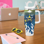 Personalized North Queensland Cowboys Tumbler With Handle Y2K Grunge Aesthetic With Cyber Flames and Starburst Graphics