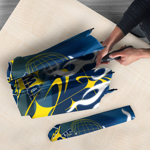 Personalized North Queensland Cowboys Umbrella Y2K Grunge Aesthetic With Cyber Flames and Starburst Graphics