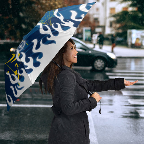 Personalized North Queensland Cowboys Umbrella Y2K Grunge Aesthetic With Cyber Flames and Starburst Graphics