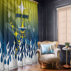 Personalized North Queensland Cowboys Window Curtain Y2K Grunge Aesthetic With Cyber Flames and Starburst Graphics