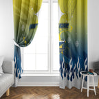 Personalized North Queensland Cowboys Window Curtain Y2K Grunge Aesthetic With Cyber Flames and Starburst Graphics