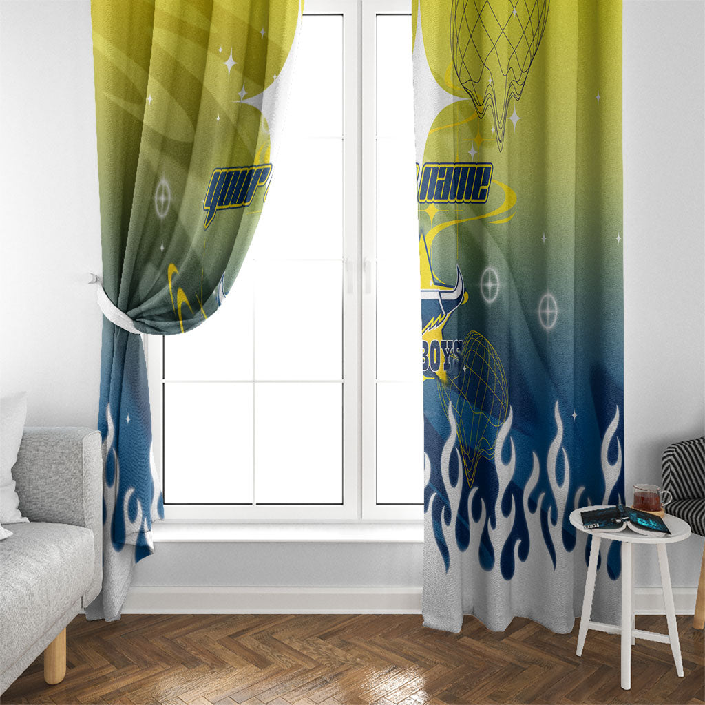 Personalized North Queensland Cowboys Window Curtain Y2K Grunge Aesthetic With Cyber Flames and Starburst Graphics