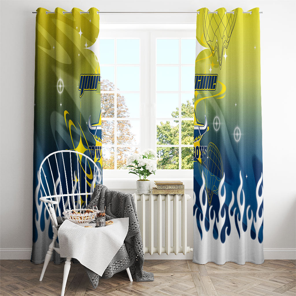 Personalized North Queensland Cowboys Window Curtain Y2K Grunge Aesthetic With Cyber Flames and Starburst Graphics