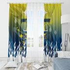 Personalized North Queensland Cowboys Window Curtain Y2K Grunge Aesthetic With Cyber Flames and Starburst Graphics