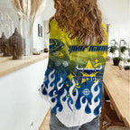 Personalized North Queensland Cowboys Women Casual Shirt Y2K Grunge Aesthetic With Cyber Flames and Starburst Graphics