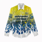 Personalized North Queensland Cowboys Women Casual Shirt Y2K Grunge Aesthetic With Cyber Flames and Starburst Graphics