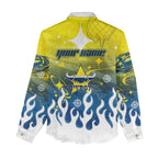 Personalized North Queensland Cowboys Women Casual Shirt Y2K Grunge Aesthetic With Cyber Flames and Starburst Graphics