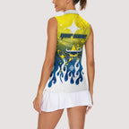 Personalized North Queensland Cowboys Women Sleeveless Polo Shirt Y2K Grunge Aesthetic With Cyber Flames and Starburst Graphics