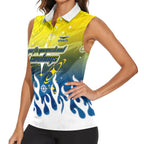 Personalized North Queensland Cowboys Women Sleeveless Polo Shirt Y2K Grunge Aesthetic With Cyber Flames and Starburst Graphics