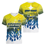 Personalized North Queensland Cowboys Women V-Neck T-Shirt Y2K Grunge Aesthetic With Cyber Flames and Starburst Graphics
