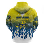 Personalized North Queensland Cowboys Zip Hoodie Y2K Grunge Aesthetic With Cyber Flames and Starburst Graphics