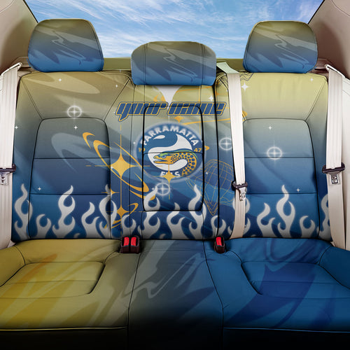 Personalized Parramatta Eels Back Car Seat Cover Y2K Grunge Aesthetic With Cyber Flames and Starburst Graphics