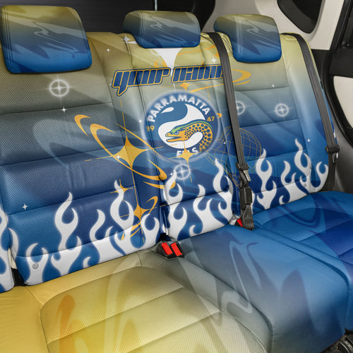 Personalized Parramatta Eels Back Car Seat Cover Y2K Grunge Aesthetic With Cyber Flames and Starburst Graphics