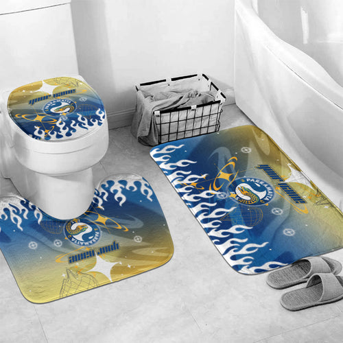 Personalized Parramatta Eels Bathroom Set Y2K Grunge Aesthetic With Cyber Flames and Starburst Graphics